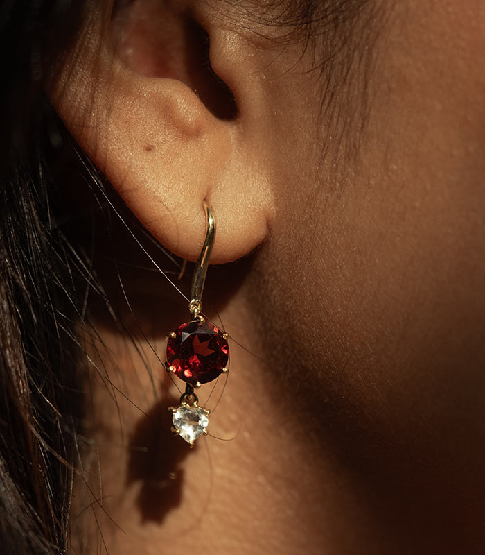 Isla | Red Garnet and White Topaz Earrings