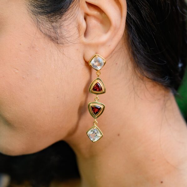 Cheryl | White Topaz and Red Garnet Earrings