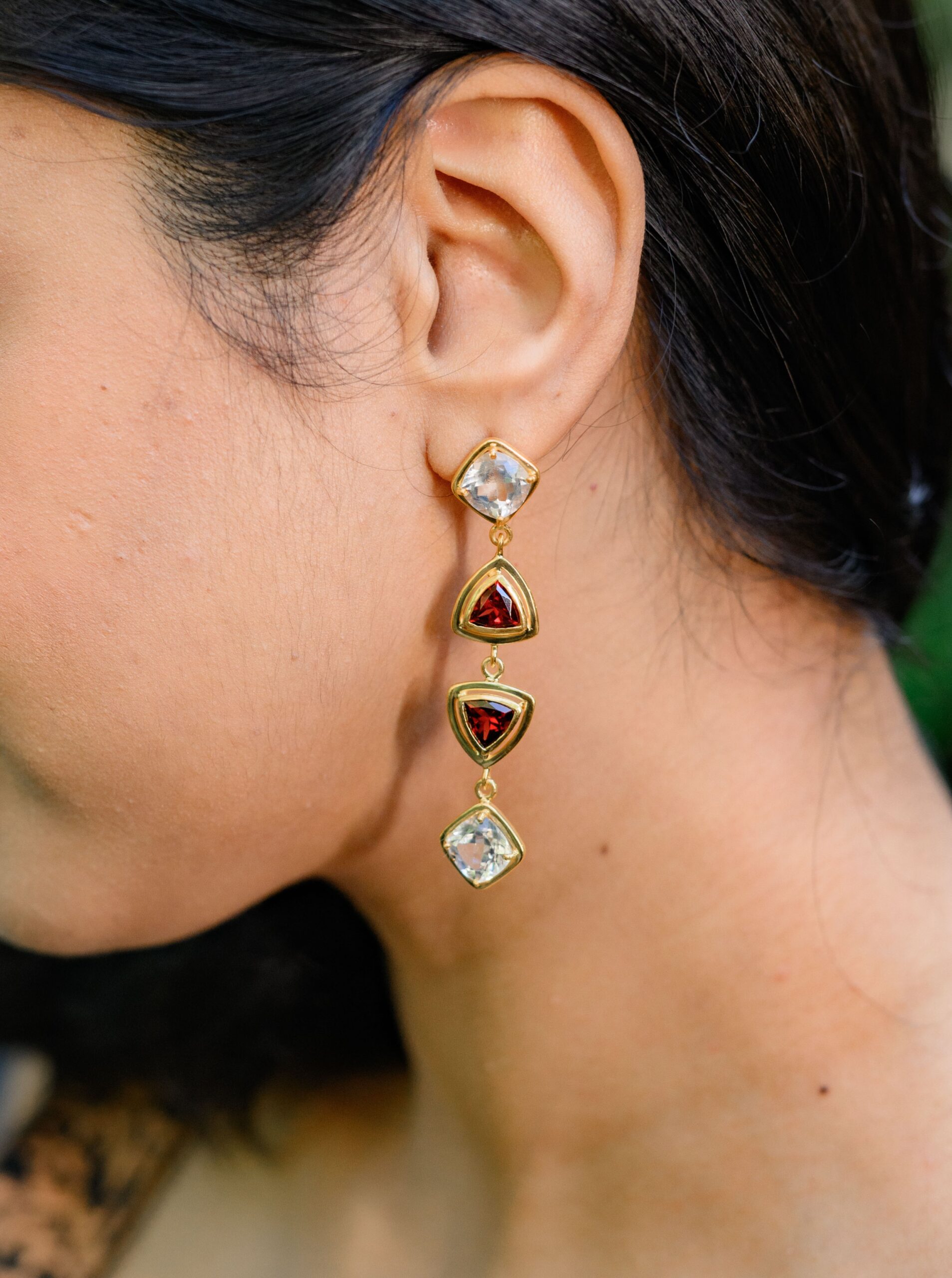 Cheryl | White Topaz and Red Garnet Earrings